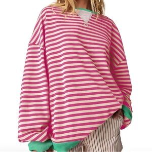 Womens Striped Oversized Sweatshirt Color Block Crew  Neck